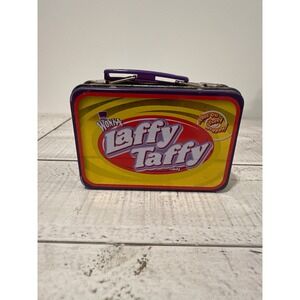 Wonka Laffy Taffy Mini Metal Lunch Box Tin Yellow Purple Collectible Candy Case